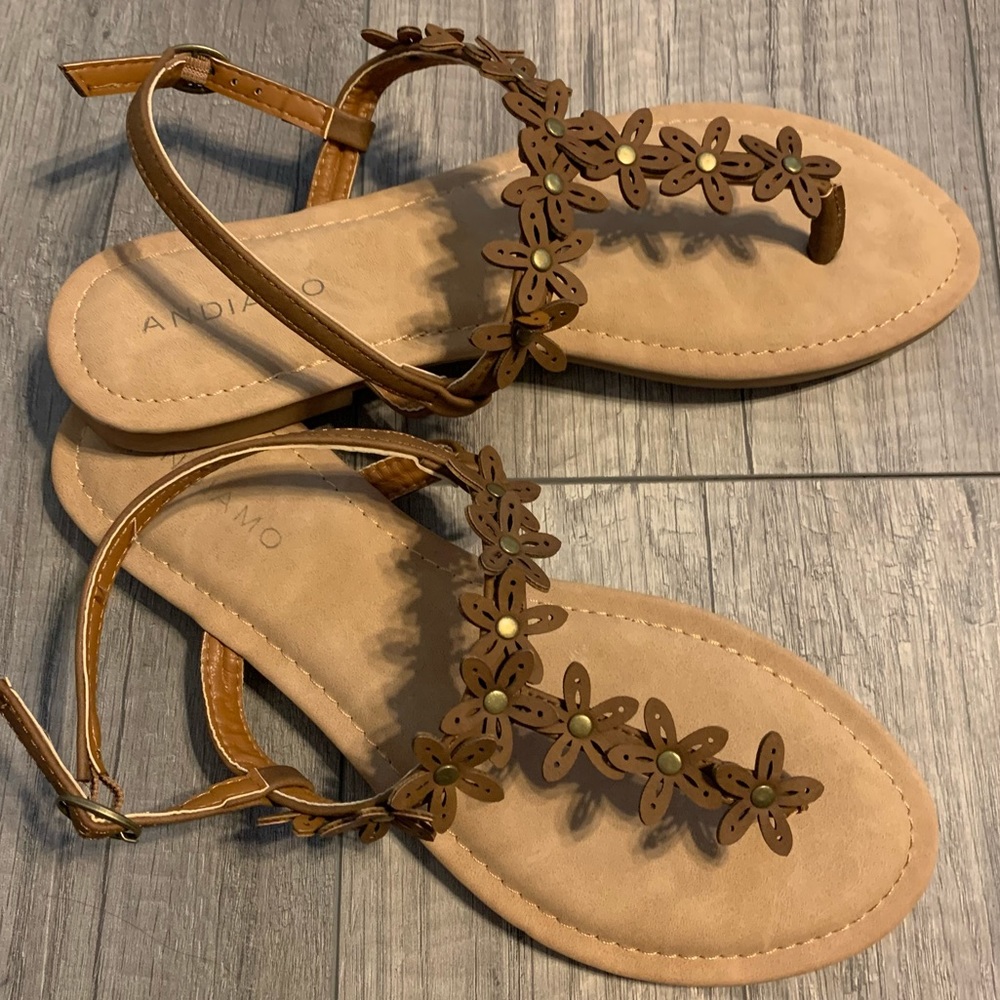 Brown floral sandals